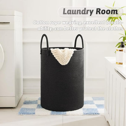 Artfeel Laundry Basket,Woven Cotton Rope Laundry Hamper,80L for Decorative Storage of Dirty Clothes,Toys and Blankets in Bathroom,Baby Room and Living Room