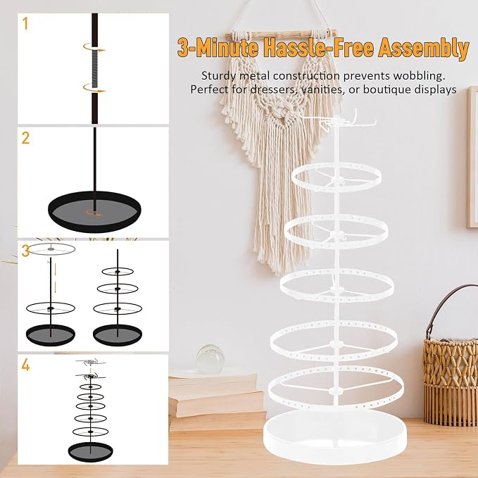 17Dec 6 Tier Rotating Jewelry Organizer Stand, 230 Holes Earring Holder Organizer for Women Girls, Spinning Earring Tree with Ring Holder, Wide Base for Bracelets Watches Lipstick