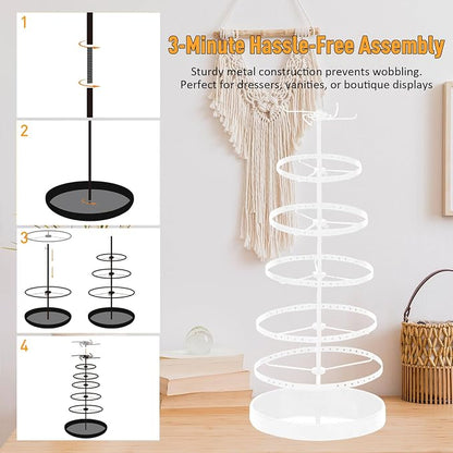 17Dec 6 Tier Rotating Jewelry Organizer Stand, 230 Holes Earring Holder Organizer for Women Girls, Spinning Earring Tree with Ring Holder, Wide Base for Bracelets Watches Lipstick