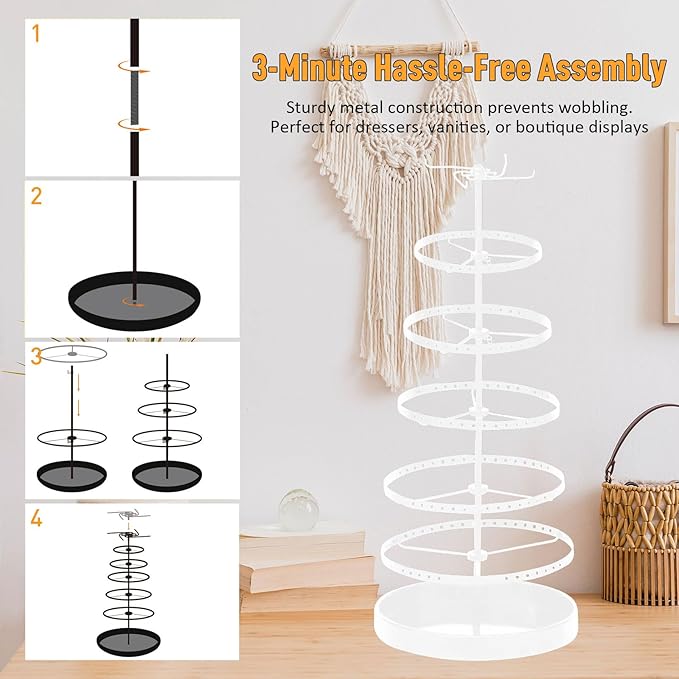 17Dec 6 Tier Rotating Jewelry Organizer Stand, 230 Holes Earring Holder Organizer for Women Girls, Spinning Earring Tree with Ring Holder, Wide Base for Bracelets Watches Lipstick