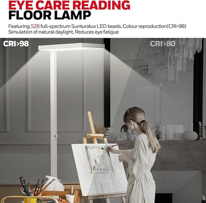 Honeywell 10400LM LED Floor Lamp, 02E Pro Sunturalux Eye-Caring Reading Standing Light, 100W Modern Natural Daylight 4000K Dimmable 77" Tall Floor Lamps for Living Room Kids Study Home Office
