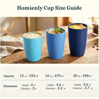 Homienly Cup Sets for Kitchen 12oz Wheat Straw Cups Unbreakable Drinking Cups Set of 6 - Lightweight,Reusable Cups for Kitchen, Outdoor- Blue Sky