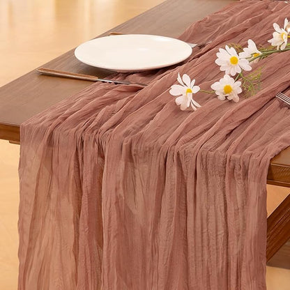 Socomi 10pcs Dusty Rose Valentine's Day Cheesecloth Table Runner Boho Rustic Gauze 120 inch 10FT Cheese Cloth Runner for Wedding Party Baby Shower Birthday Home Decor Holiday Decorations
