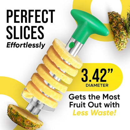 Zulay Kitchen Pineapple Corer and Slicer Tool – Stainless Steel Pineapple Cutter with Eye Remover Tool – Ergonomic Handle & Easy Core Remover – Reinforced Heavy-Duty Blade – Green