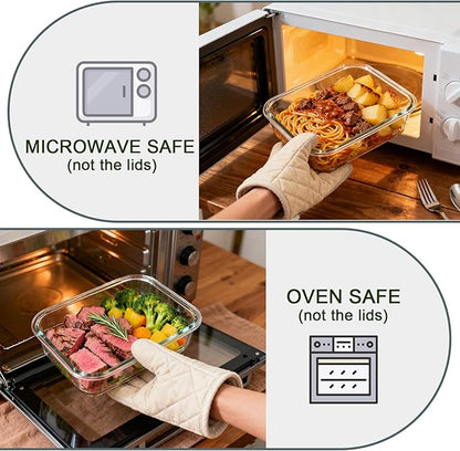 KOMUEE Large Glass Food Storage Containers Set (63oz & 27oz) with Airtight Lids, BPA-Free, 4 Pack Meal Prep Containers for Baking, Serving, Freezer, Microwave and Oven Safe