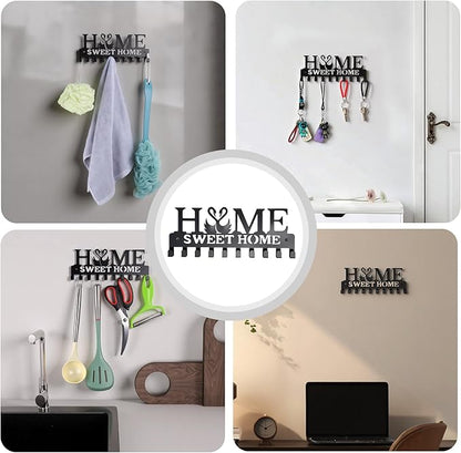 Key Holder Wall Mounted with Screws and Anchors, Black Multifunctional Key Hanger with 10 Hooks, Entryway Front Door Kitchen Hallway Garage Office