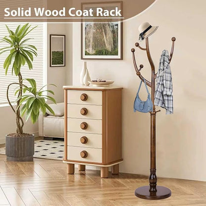 Solid Wooden Coat Rack Stand, Coat Racks Freestanding with 11 Hooks, Natural Birch Wood Coat stands with Sturdy Round Base, Tree Coat Hanger Standing for Entryway Bedroom Office (Tree Design1)