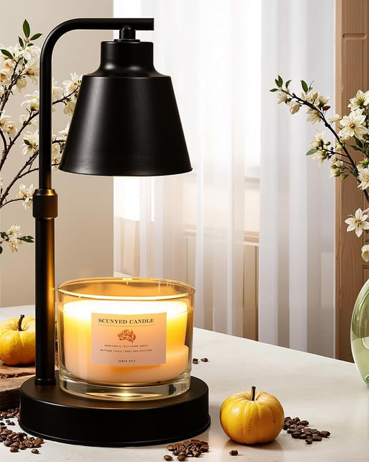 Candle Warmer Lamp with Timer - Adjustable Height & Brightness, 2 Bulbs Included - Flameless Wax Melter for Home