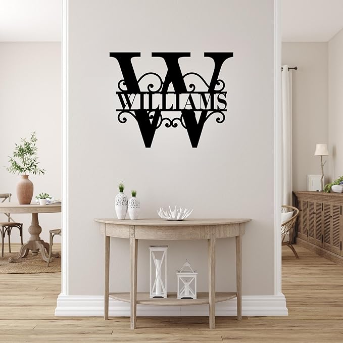 Personalized Metal Name Sign – Split Letter Monogram Wall Decor, Custom Family Last Name Sign, Wedding Gift, Metal Wall Art for Home, Monogram Sign