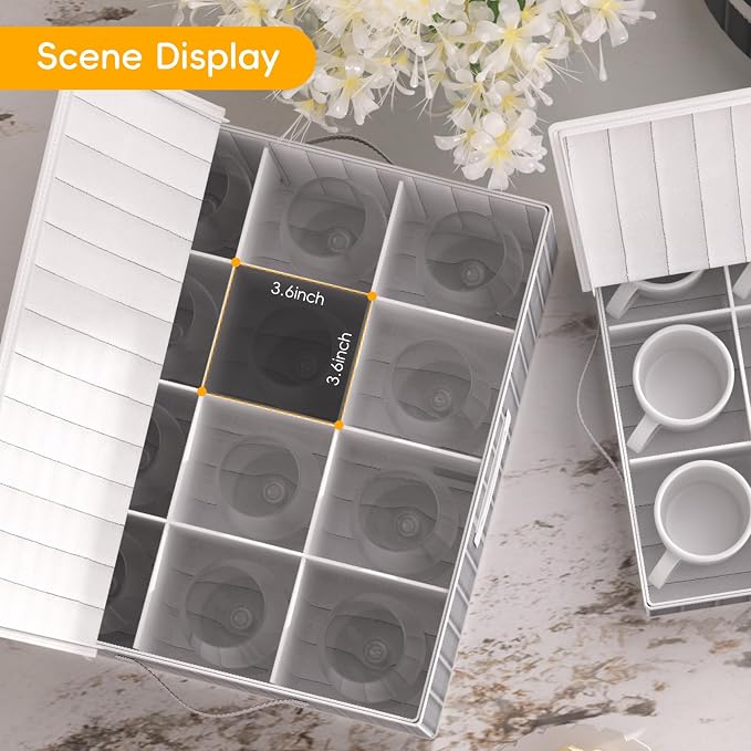 Wine Glass Storage Box, Glassware Storage Containers w/Hard Shell Side Bottom Support & Padded Dividers, Stackable Stemware Storage Case for 24 China Crystal Glasses Drinkware, Moving Supplies