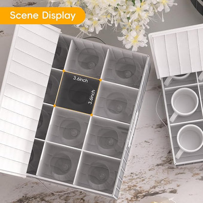 Wine Glass Storage Box, Glassware Storage Containers w/Hard Shell Side Bottom Support & Padded Dividers, Stackable Stemware Storage Case for 24 China Crystal Glasses Drinkware, Moving Supplies