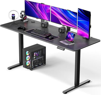 63" Electric Standing Desk Adjustable Height, Ergonomic Sit Stand Computer Desk for Home Office, Sturdy Motorized Workstation with Memory Controller & Timer, Carbon Fiber Black