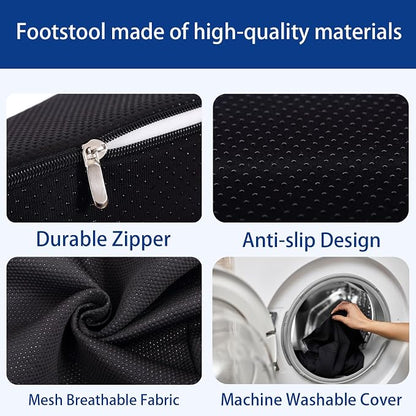 Foot Rest for Under Desk at Work, Ergonomic Under Desk Footrest with Washable Cover for Office, Home & Gaming Leg Elevation Pillow Black