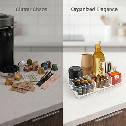 Acrylic Coffee Bar Station – Snack Tea Organizer & Storage Holder for Office Coffee Table – Perfect Countertop Setup for Syrup, Creamer, Condiment and Snack Accessories