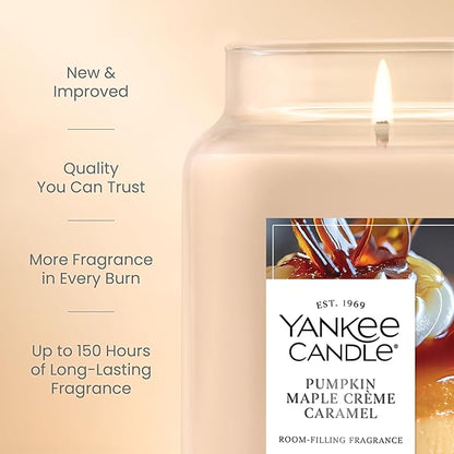 Yankee Candle Pumpkin Maple Crème Caramel, Holiday Scented Candle, 22oz Large Jar with up to 150 Hour Burn Time, Giftable