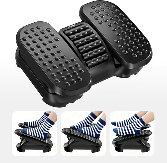 PEGZONE Foot Rest Under Desk with Massage Texture and Roller, Ergonomic Foot Stool with 2 Height Position, Adjustable Foot Rest for Under Desk at Work, Black