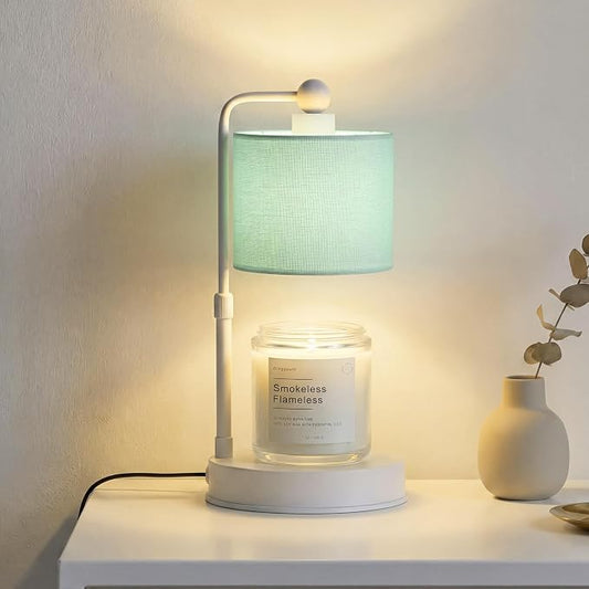 Candle Warmer Lamp with Timer, Dimmable Candle Wax Warmer, Height Adjustable Electric Candle Lamp Warmer with 2 Bulbs, Gifts Idea for Women Her, Mom, Vintage Home Decor for Bedroom-Mint Green