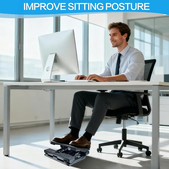 Scalebeard Foot Rest for Under Desk at Work,Height Adjustable Infinite Angle Ergonomic Foldable Footrest for Office, Gaming,Computer, Removable Pad Desk Foot Stool with Massage Beads,All-Season(Brown)