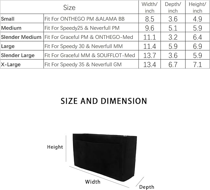 Purse Organizer Insert, Suede Bag Organizer Handbag Tote Shaper, Suede Material, Soft and Non Damaging Bag (Black, Small)