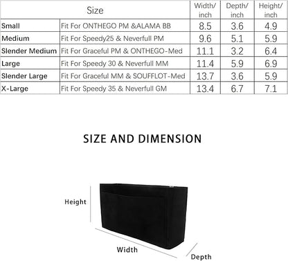 Purse Organizer Insert, Suede Bag Organizer Handbag Tote Shaper, Suede Material, Soft and Non Damaging Bag (Black, Small)