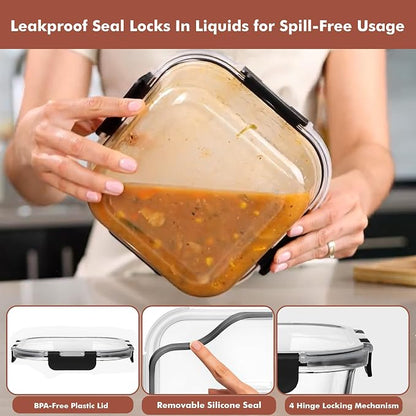 Razab 2 PC 1200ML / 41 Oz Glass Food Storage Containers with Lids - Airtight & Leakproof - Microwave/Oven/Freezer Safe - BPA Free - Ideal for Meal Prep, Storing Leftover & Lunch