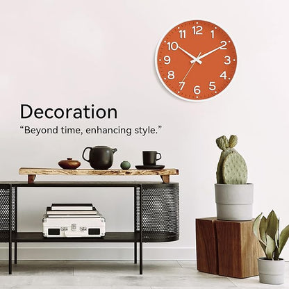 Roymnie Wall Clock, Silent Wall Clocks Battery Operated 8 Inch-Modern Non Ticking Analog Clock Decorative for Kitchen Office Bathroom Bedroom(Orange)