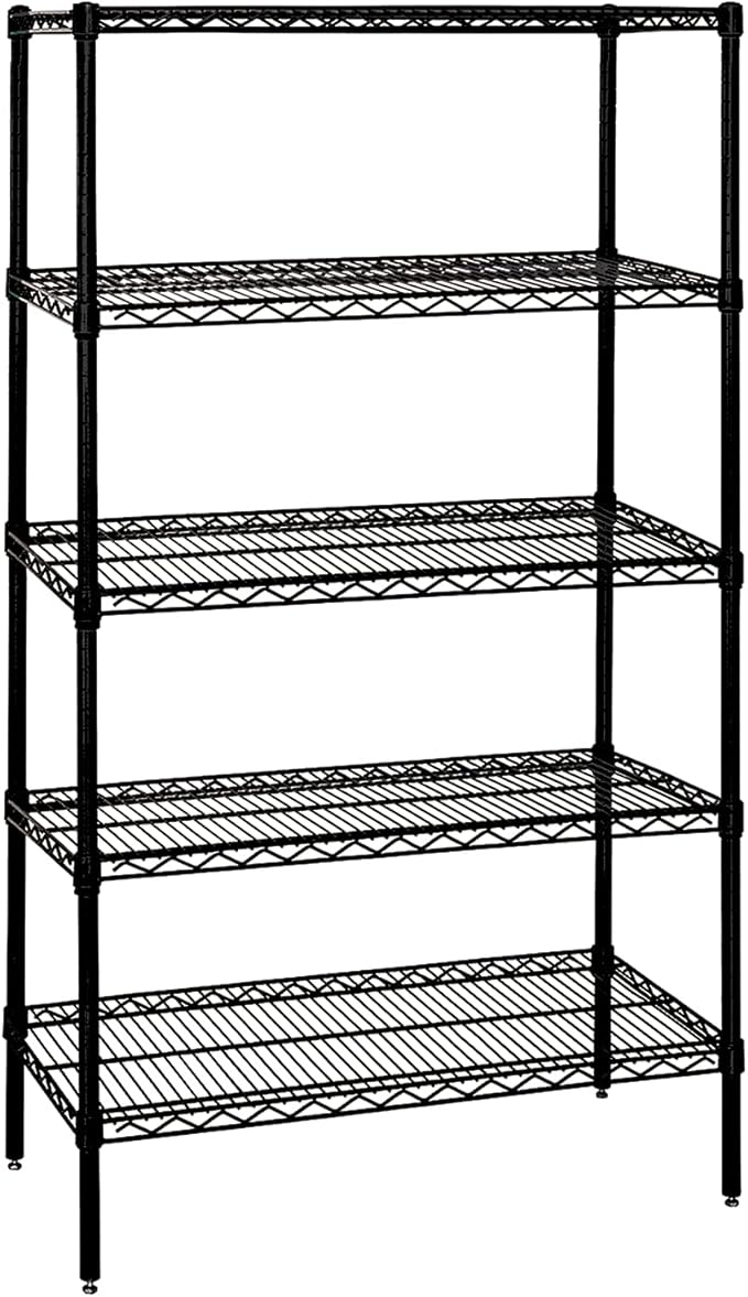 Quantum Storage Systems WR86-2472BK-5 Starter Kit Wire Shelves Black Epoxy 5 Shelves 86" H x 72" W x 24" D