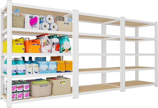 PrimeZone 24" W x 16" D x 59" H Closet Storage Shelves - 5 Tier White Metal Connector Shelving Unit, Adjustable Heavy Duty Garage Shelves, Utility Rack Organizer Shelf for Kitchen Pantry Closet, 3 PCS