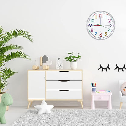 Telling Time Teaching Clock - Learning Clock for Kids - Kids Wall Clocks for Bedrooms - Kids Wall Clock- Silent Analog Kids Clock for Teaching Time ,for School Classrooms Playrooms and Kids Bedrooms