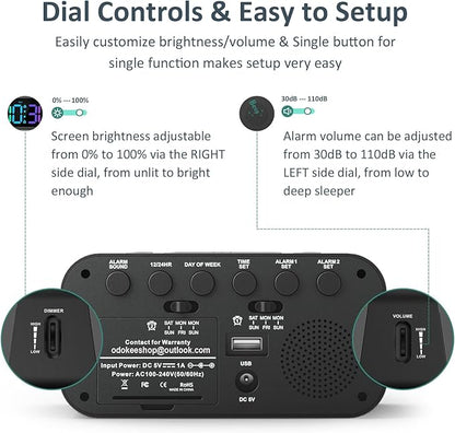 Digital Dual Alarm Clock for Bedroom: RGB Electric Clock with USB Charger for Kids Teens - Dimmable Clock with Weekday Weekend Mode for Bedside Desk