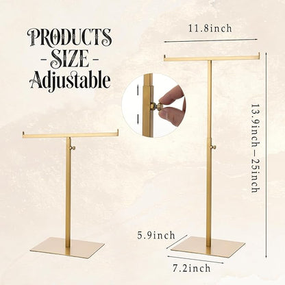 Display Stand Stainless Steel Jewelry Towers Bag Stand Tabletop Double Hook Hanging Jewelry Stands for Necklaces Organizer Stand Adjustable Height Home Store Boutique, Gold