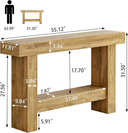 55 Inch Farmhouse Console Table,Wooden Rectangular Sofa Table Behind The Couch,Industrial Entryway Tables with Storage for Living Room,Entrance,Hallway (Grayish Brown)