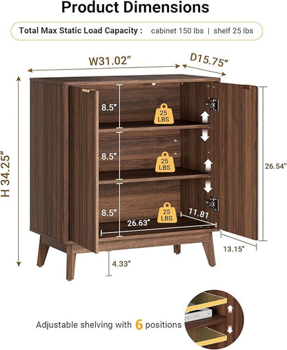 Sideboard Cabinet, Small Buffet Cabinet, Modern Fluted Storage Cabinet with Adjustable Shelf & Doors, Accent Credenza Sideboard for Kitchen, Coffee Bar, Living Room, Entryway, Hallway