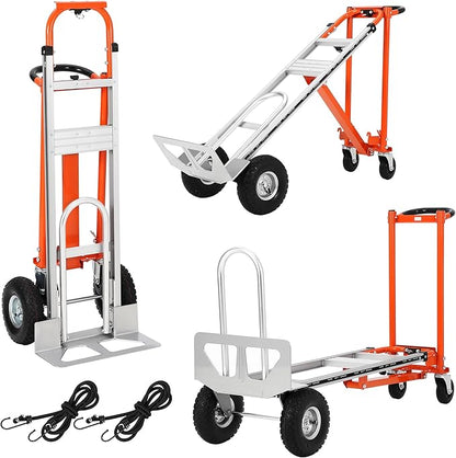 GarveeTech 3 in 1 Convertible Hand Truck Dolly, 770 LBS Load Capacity Folding Cart with Wheels, Elastic Straps, Aluminum Collapsible Dolly Cart for Home, Warehouse, Supermarket, Office