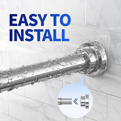 Mcrbeay Shower Curtain Rod, 1" Diameter Heavy Duty Tension Shower Rod, Non Slip Adjustable 28-102 inch No Drilling Shower Curtain Rods Spring Tension For Bathroom, Shower Stall, No Rust, Silver