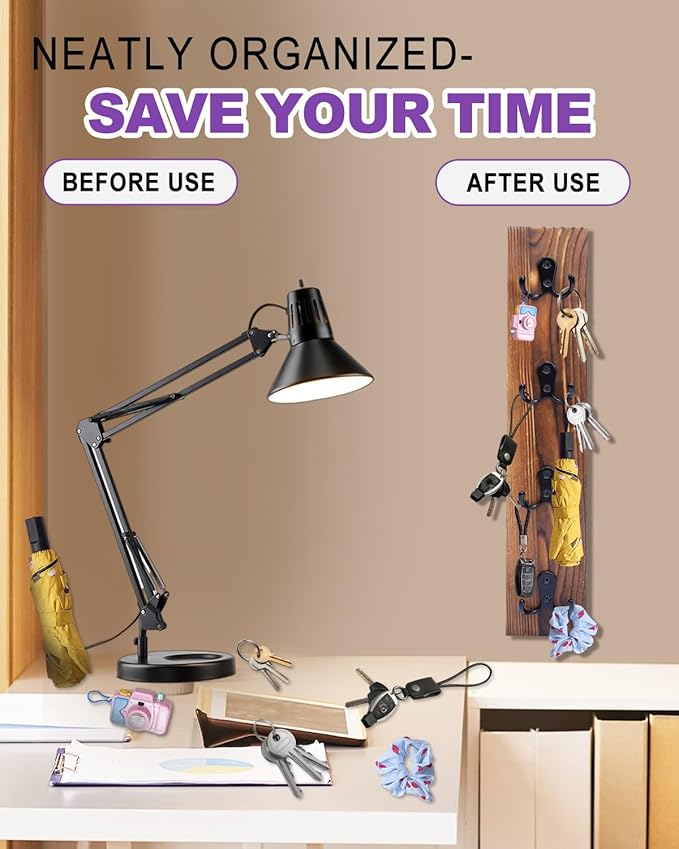 UCEC Vertical Key Holder Wall Mount with Hooks, Space-Saving Wooden Key Holder for Wall, Easy Install Home Organizer for Keys, Wallets, Pet Leashes – Perfect for Living Room Decor, Entry, Garage