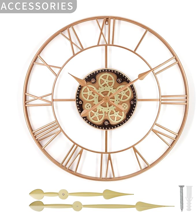 29 Inch Large Wall Clocks for Living Room Decor with Moving Gears,Large Wall Clock Industrial Steampunk,Oversized Metal Analog Wall Clocks for Farmhouse Home Battery Operated