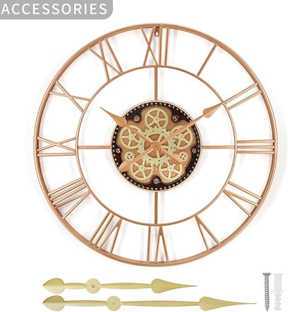 29 Inch Large Wall Clocks for Living Room Decor with Moving Gears,Large Wall Clock Industrial Steampunk,Oversized Metal Analog Wall Clocks for Farmhouse Home Battery Operated