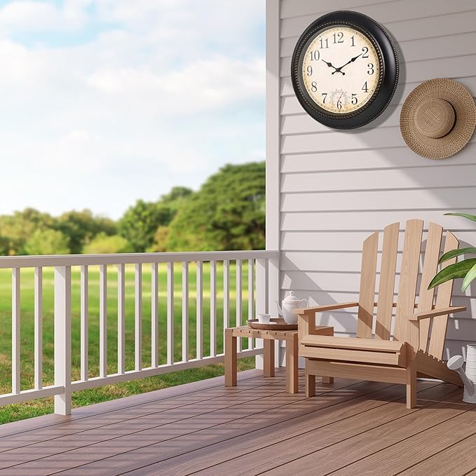 Outdoor Clock 18 Inch Large Wall Clocks with Thermometer for Living Room Patio Pool Garden-Retro Style (Bronze)