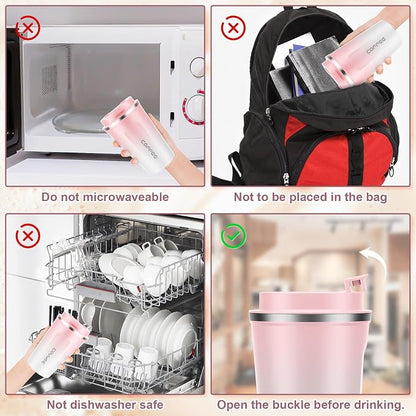 CS COSDDI 12 oz Stainless Steel Vacuum Insulated Tumbler - Coffee Travel Mug Spill Proof with Lid - Coffee Cups for Keep Hot/Ice Coffee,Tea and Beer (Pink-White380ML)