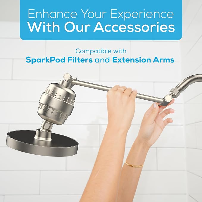 SparkPod Rain Shower Head, 6 Inch Round | High Pressure Shower Heads, 90 Nozzle (Touch-to-Clean), Adjustable Showerhead, No-tool Universal Connection