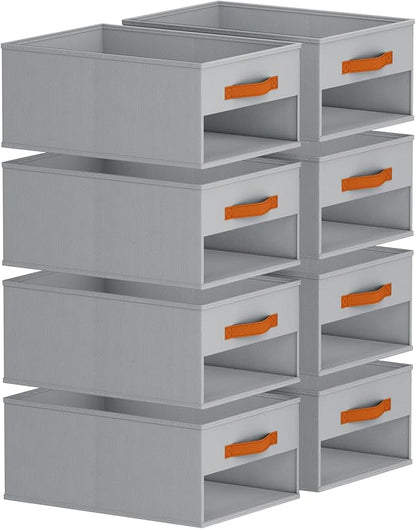 Homsorout Drawer Organizers and Storage - 8 Pack Foldable Pants Organizer with Clear Window & Handles, Fabric Closet Organizer for Clothes, Jeans, Sweaters, Towels, T-shirt, Scarf (Grey)