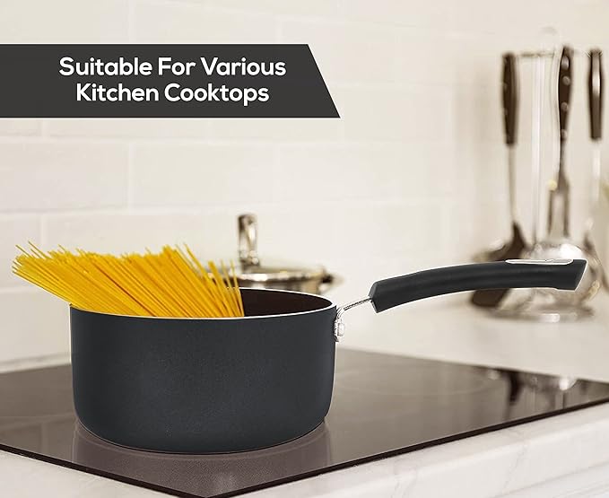 Utopia Kitchen Nonstick Stock Pot Saucepan Set with Lids, 1.5 Quart and 3 Quarts Multipurpose Stock Pots Set for Home, Kitchen or Restaurant, Grey & Black
