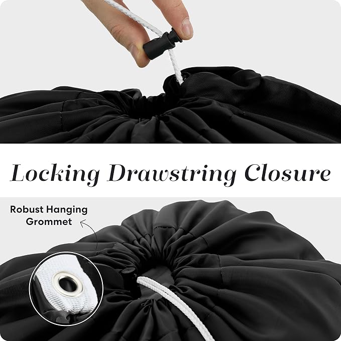 Laundry Bag Shoulder Strap Extra Large - 2-Pack Drawstring Locking Closure, Durable Material, Heavy Duty Stitching, Hands Free Carrying - Perfect College Dorm (Black, 30" x 40")