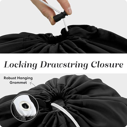 Laundry Bag Shoulder Strap Extra Large - 2-Pack Drawstring Locking Closure, Durable Material, Heavy Duty Stitching, Hands Free Carrying - Perfect College Dorm (Black, 30" x 40")