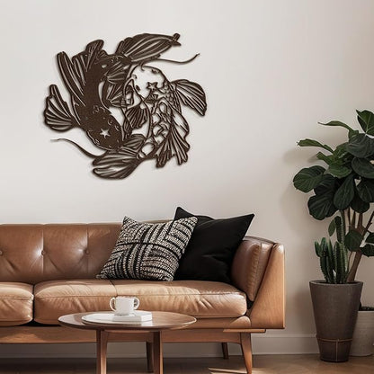 SIGNLEADER Metal Wall Art Decor Carp Minimalist Modern Abstract Wall Sculpture Hangings Home Decoration for Living Room, Bedroom, Bathroom, Kitchen, Outdoor - 24" Bronze