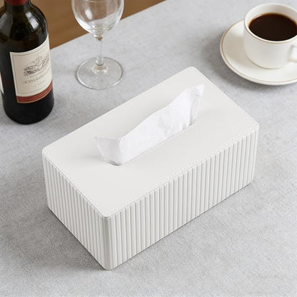 MEIBOOCH PU Leather Tissue Box Cover for 120(3-Ply)/ 160(2-Ply) Count Box of Tissues, Rectangle Tissue Box Holder for Bathroom Bedroom Living Room Office (Ivory Stripe)