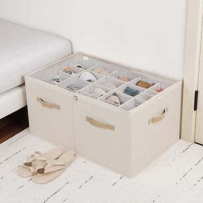 TOPIA HOME Shoe Organizer for Closet, Foldable Shoe Box with Adjustable Dividers and Clear Cover, Space Saving Shoe Storage Organizer Cabinet with Reinforced Handles, Fits 20 Pairs, Beige TP10Y