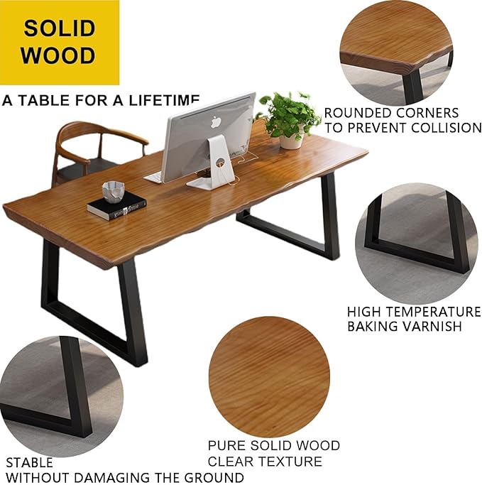 Modern Solid Wood Executive Desk – Spacious and Minimalist Home Office Workstation Perfect for Writing and Professional Use (Light Brown, 62.99in)
