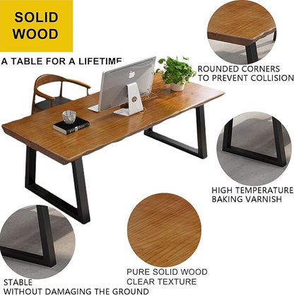 Modern Solid Wood Executive Desk – Spacious and Minimalist Home Office Workstation Perfect for Writing and Professional Use (Light Brown, 62.99in)